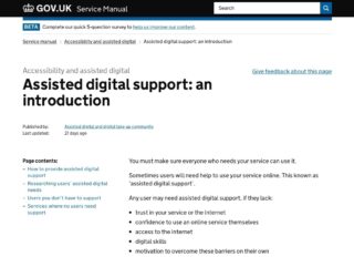 A screenshot of the current page about assisted digital on the GOV.UK Service Manual